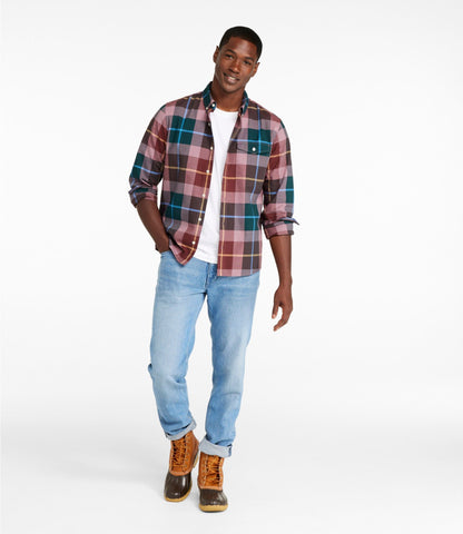 L.L.Bean Men's Signature Premium Pima Cotton Oxford Shirt, Long-Sleeve Barley Plaid