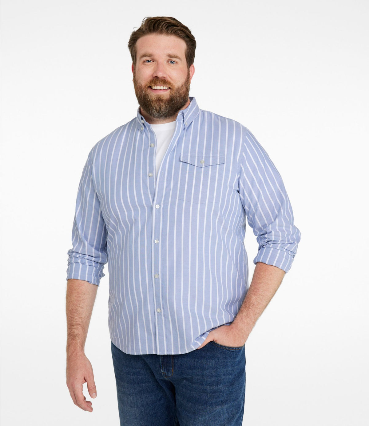L.L.Bean Men's Signature Premium Pima Cotton Oxford Shirt, Long-Sleeve Barley Plaid