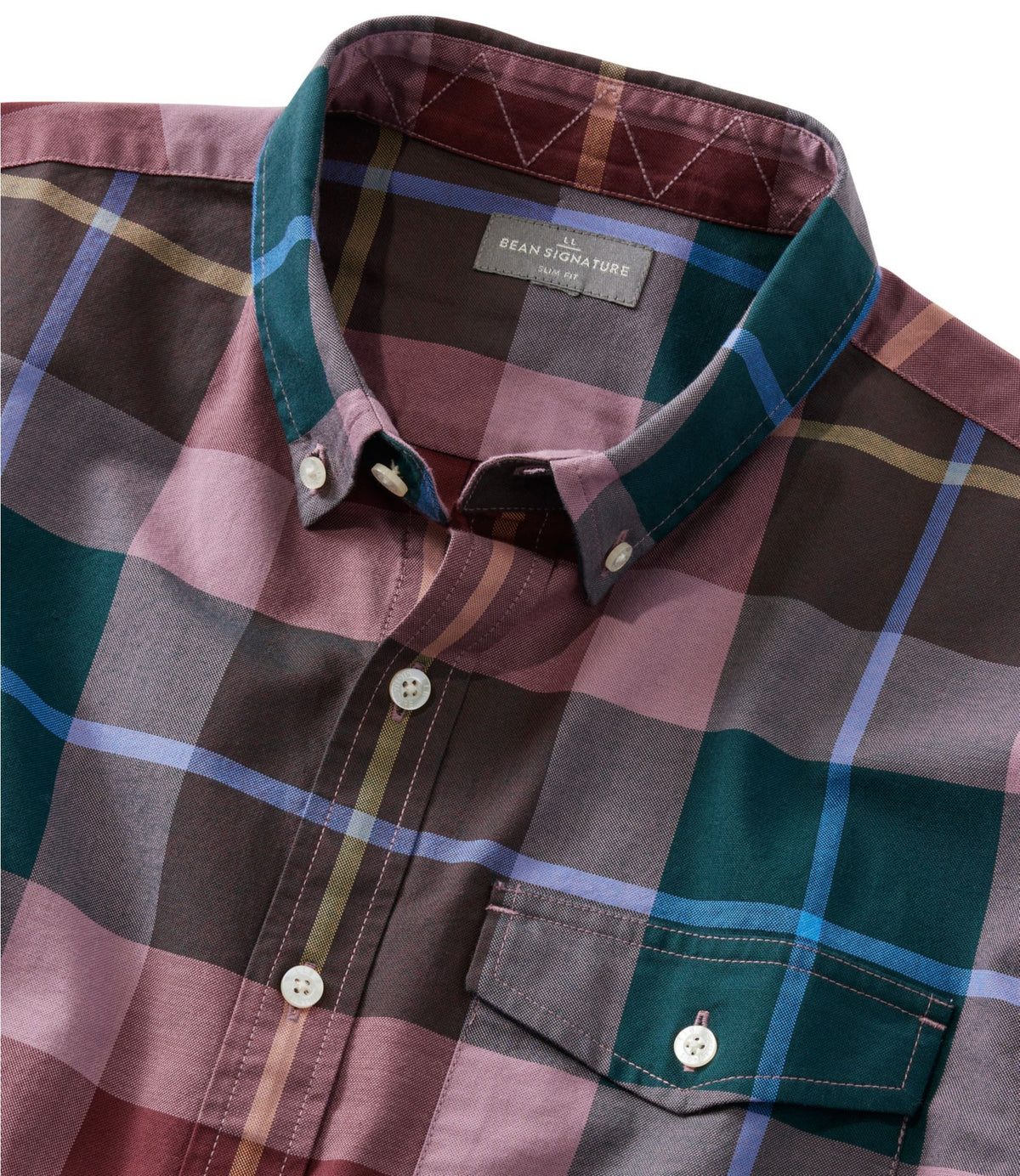 L.L.Bean Men's Signature Premium Pima Cotton Oxford Shirt, Long-Sleeve Barley Plaid