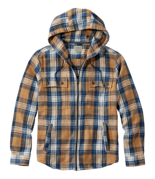L.L.Bean Men's 1912 Field Flannel Shirt, Hooded, Slightly Fitted Untucked Fit, Plaid Barley