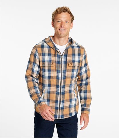 L.L.Bean Men's 1912 Field Flannel Shirt, Hooded, Slightly Fitted Untucked Fit, Plaid Barley