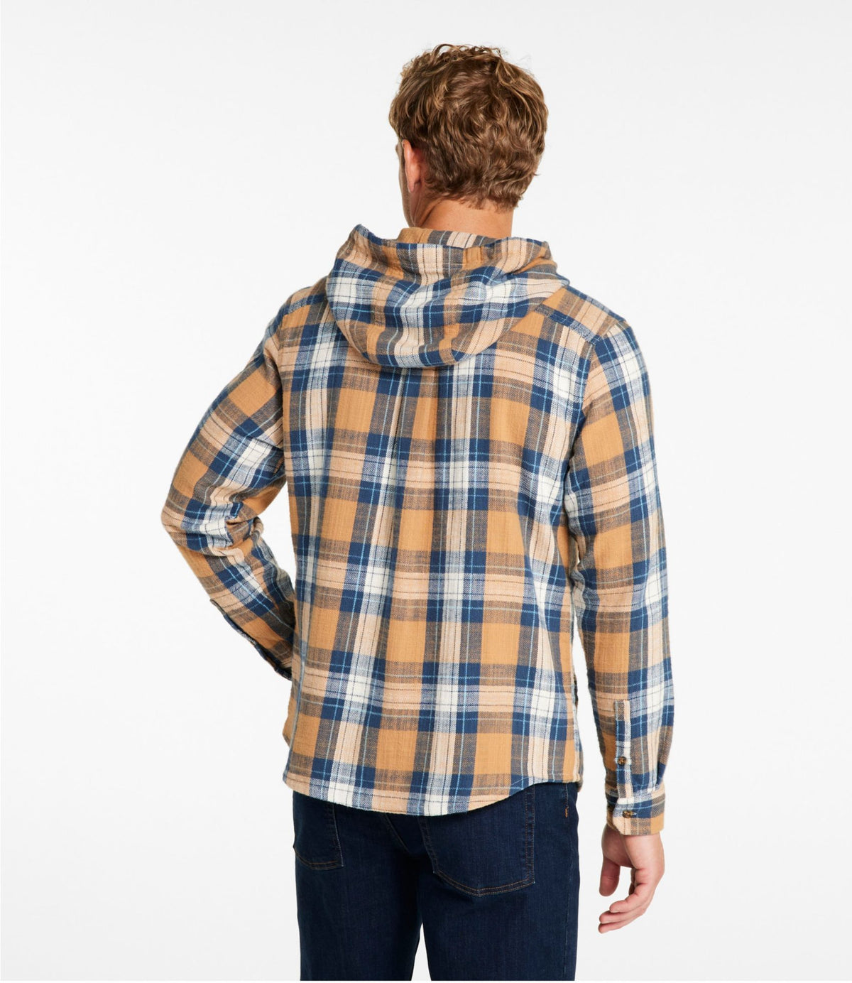 L.L.Bean Men's 1912 Field Flannel Shirt, Hooded, Slightly Fitted Untucked Fit, Plaid Barley