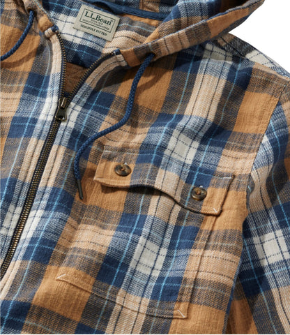 L.L.Bean Men's 1912 Field Flannel Shirt, Hooded, Slightly Fitted Untucked Fit, Plaid Barley