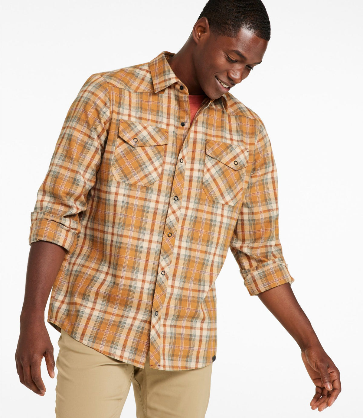 L.L.Bean Men's Katahdin Performance Flannel Shirt, Slightly Fitted Dark Bronze/Deep Rosewood