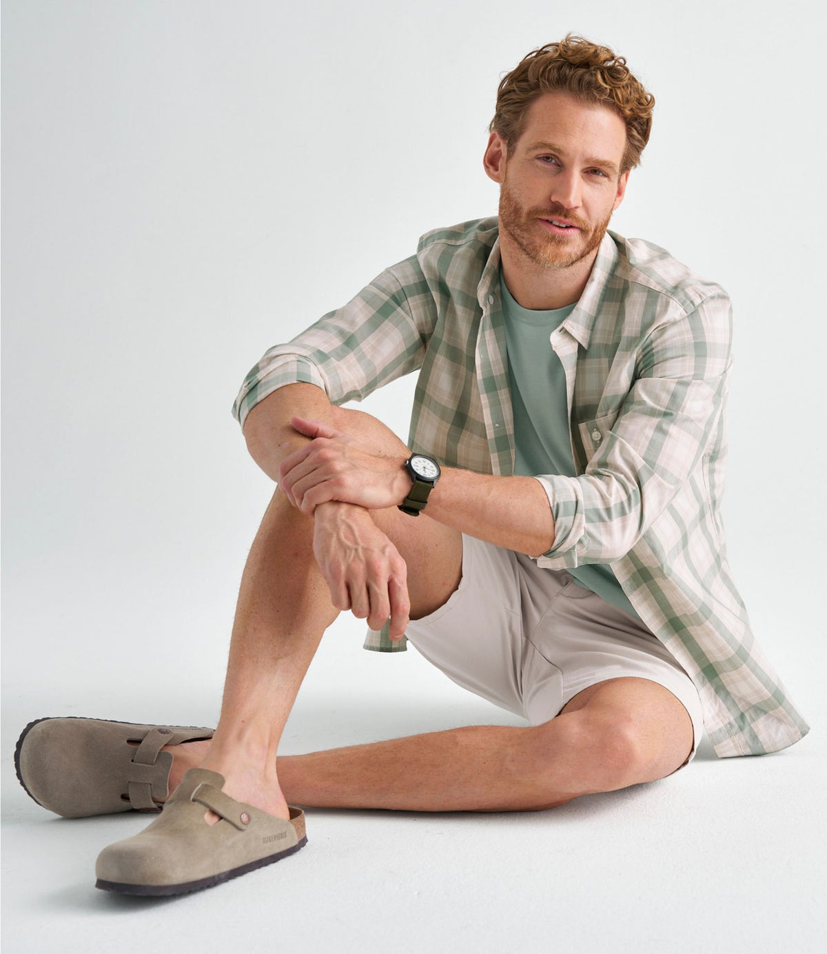 L.L.Bean Men's Comfort Stretch Performance® Chambray Shirt, Long-Sleeve, Slightly Fitted Untucked Fit, Plaid Faded Sage