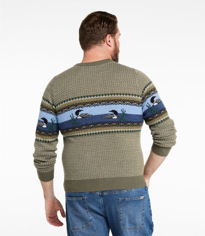 L.L.Bean Men's Essential Merino Sweaters, Crewneck, Pattern Deepest Brown Fair Isle