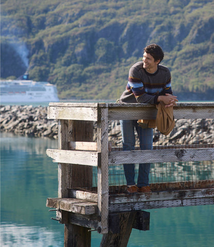 L.L.Bean Men's Essential Merino Sweaters, Crewneck, Pattern Deepest Brown Fair Isle
