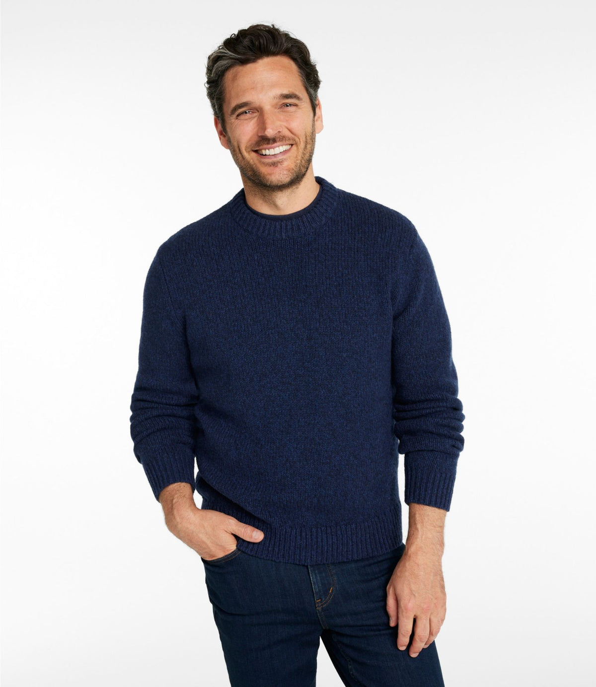 L.L.Bean Men's Bean's Classic Ragg Wool Sweater, Crewneck Nautical Navy