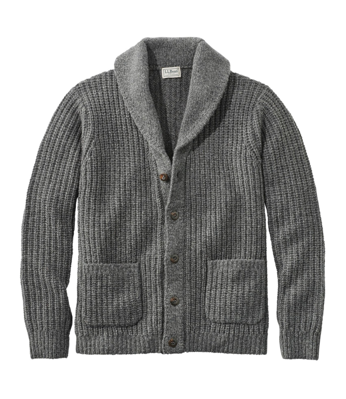 L.L.Bean Men's L.L.Bean Classic Ragg Wool Sweater, Cardigan Charcoal