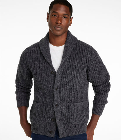 L.L.Bean Men's L.L.Bean Classic Ragg Wool Sweater, Cardigan Charcoal