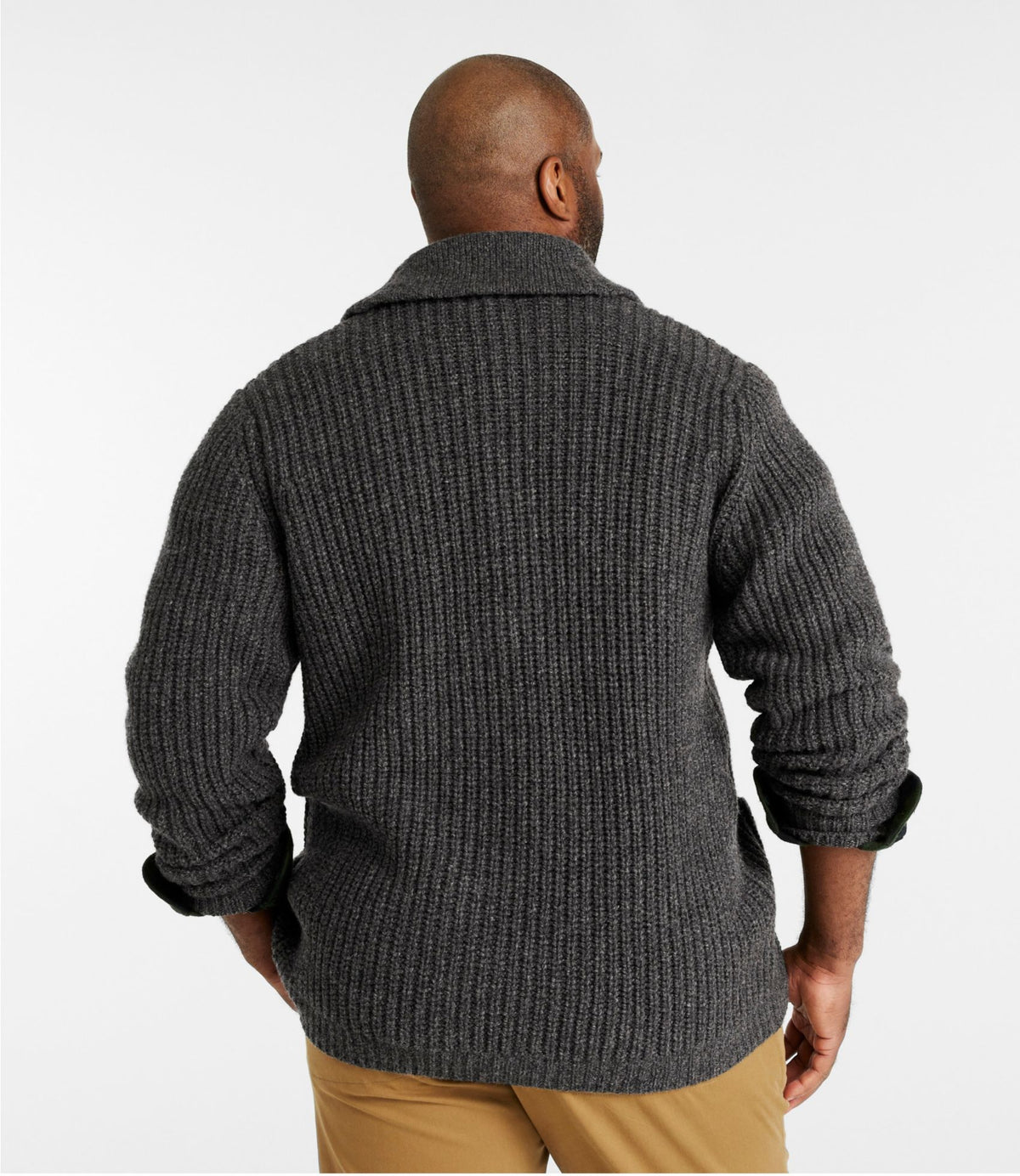 L.L.Bean Men's L.L.Bean Classic Ragg Wool Sweater, Cardigan Charcoal
