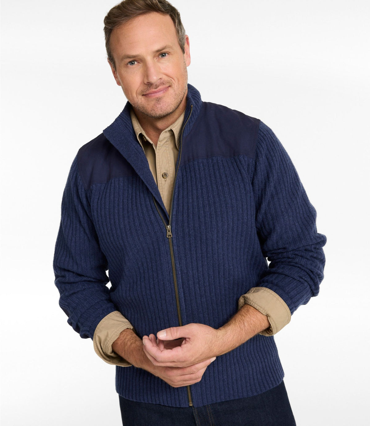 L.L.Bean Men's Commando Sweater, Full-Zip Bright Navy Heather