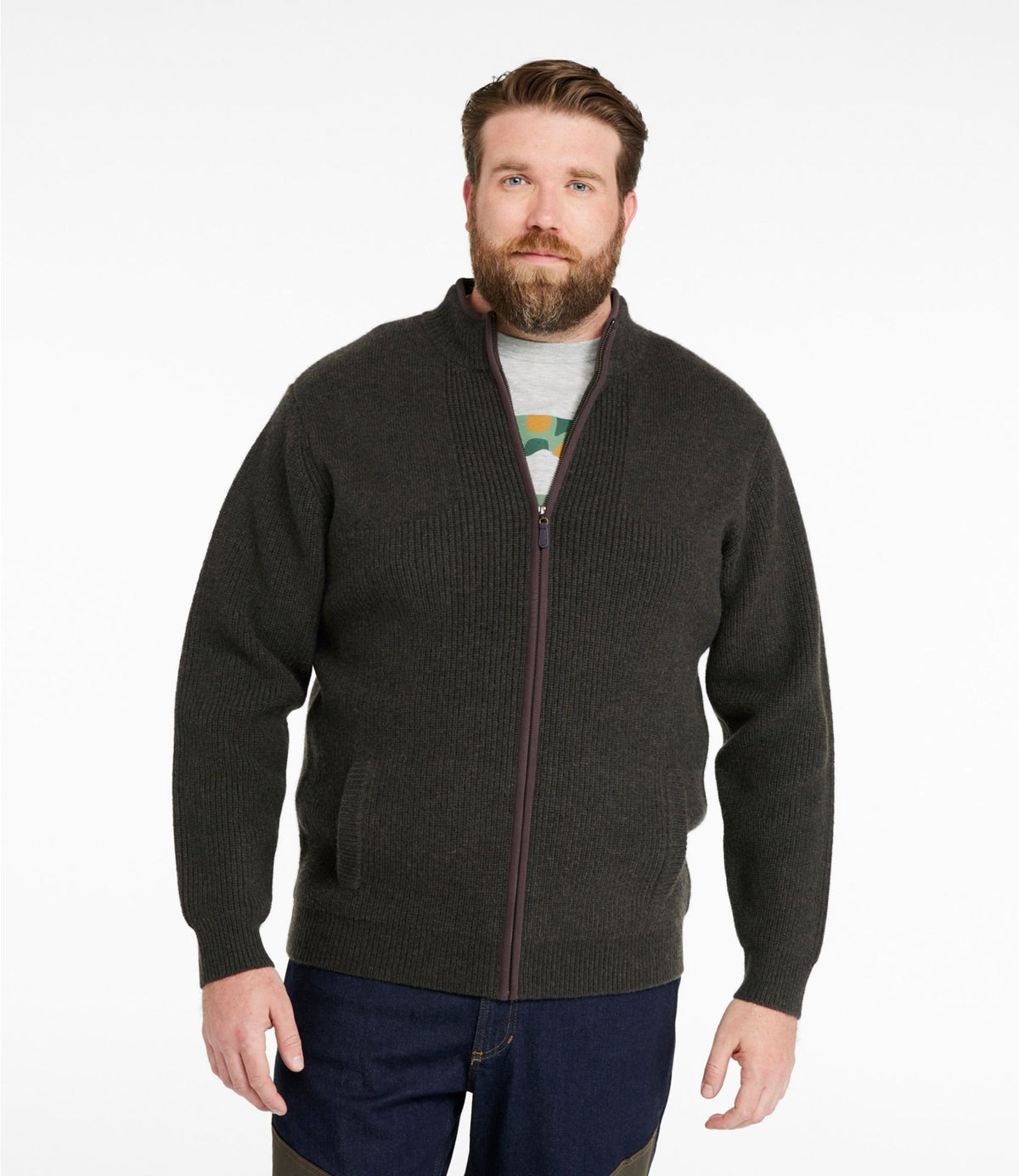 L.L.Bean Men's Waterfowl Sweater, Full Zip Carbon Navy