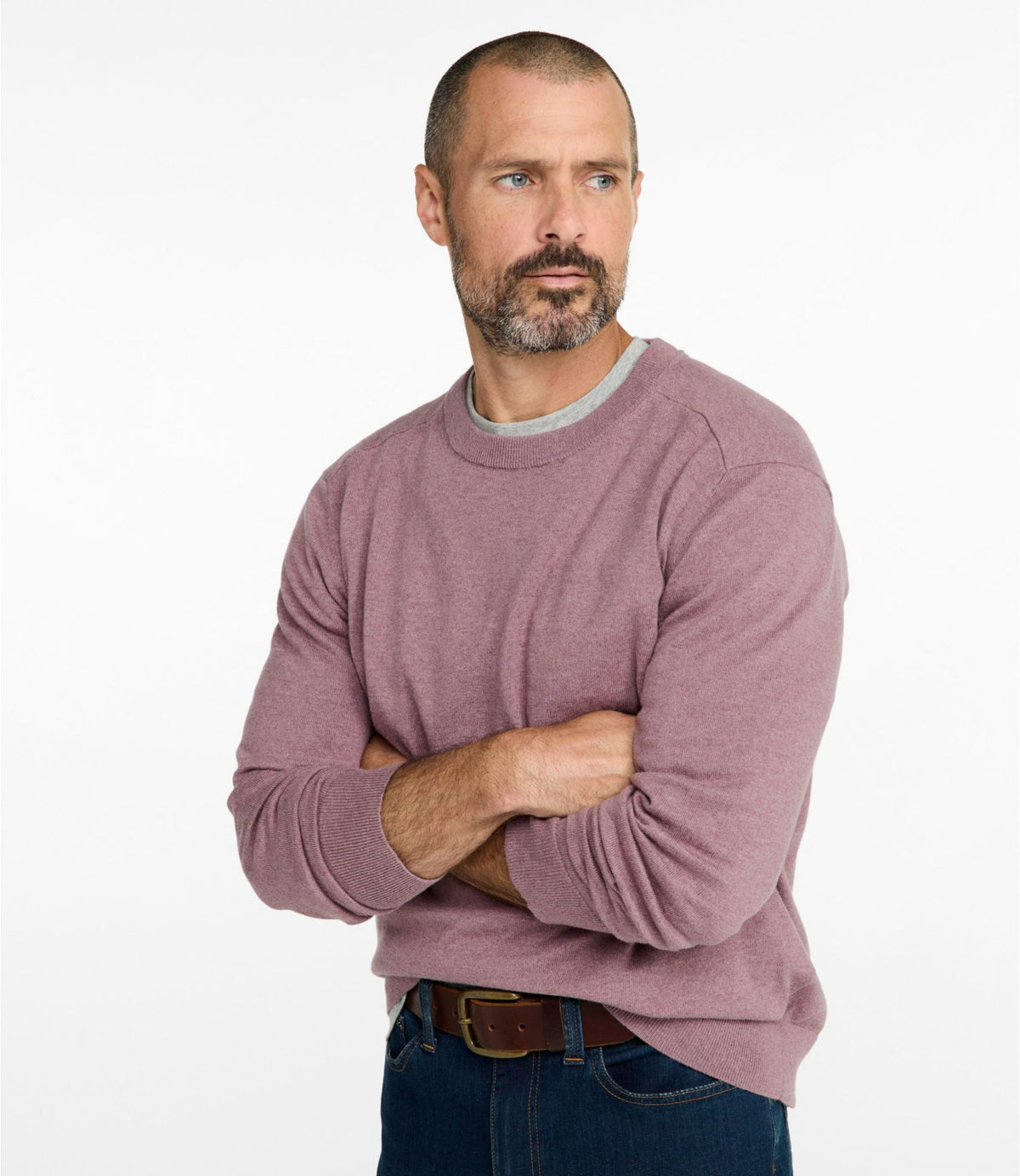 L.L.Bean Men's All Seasons Cotton Blend Sweater, Crewneck Classic Navy Heather