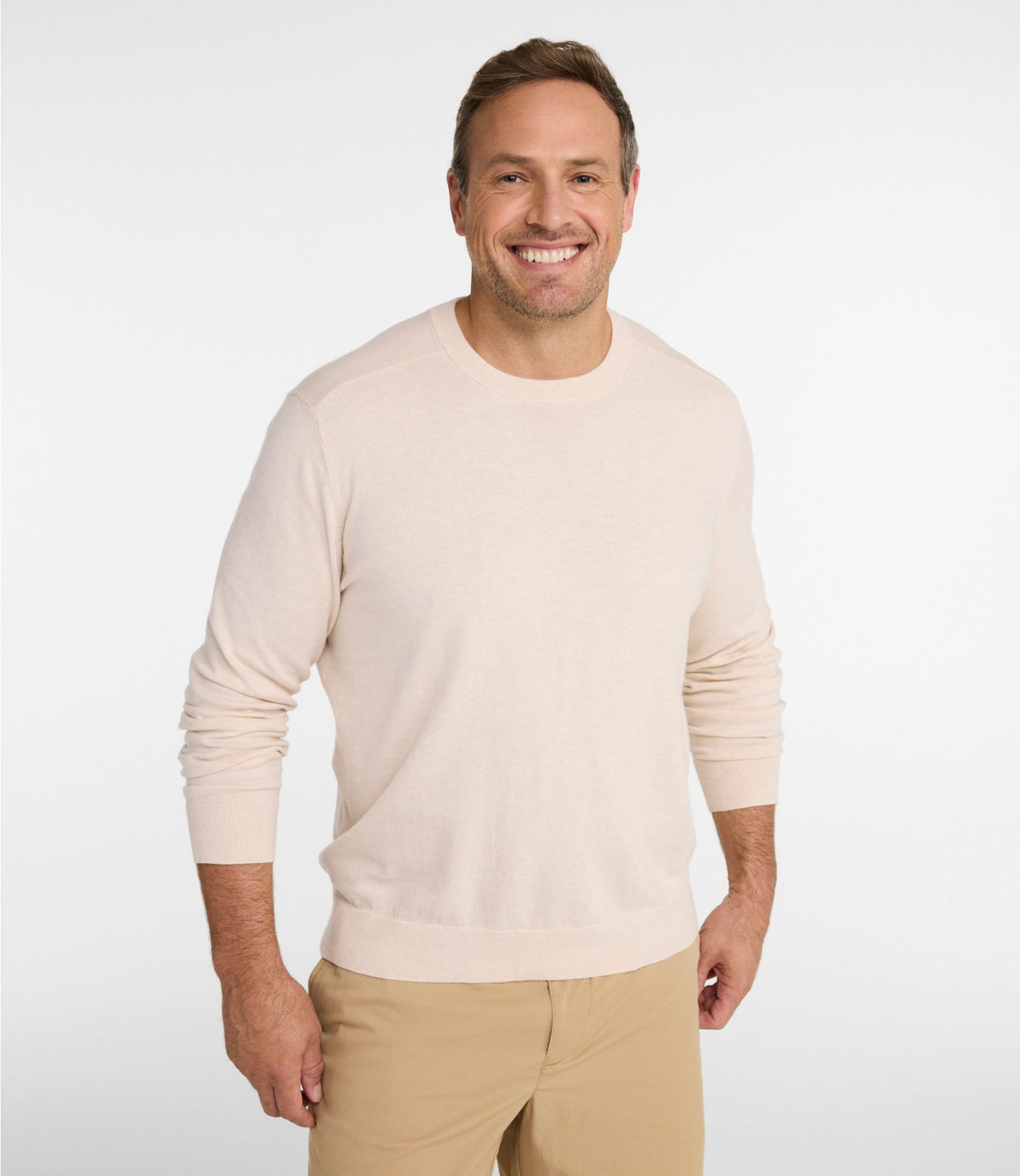 L.L.Bean Men's All Seasons Cotton Blend Sweater, Crewneck Classic Navy Heather