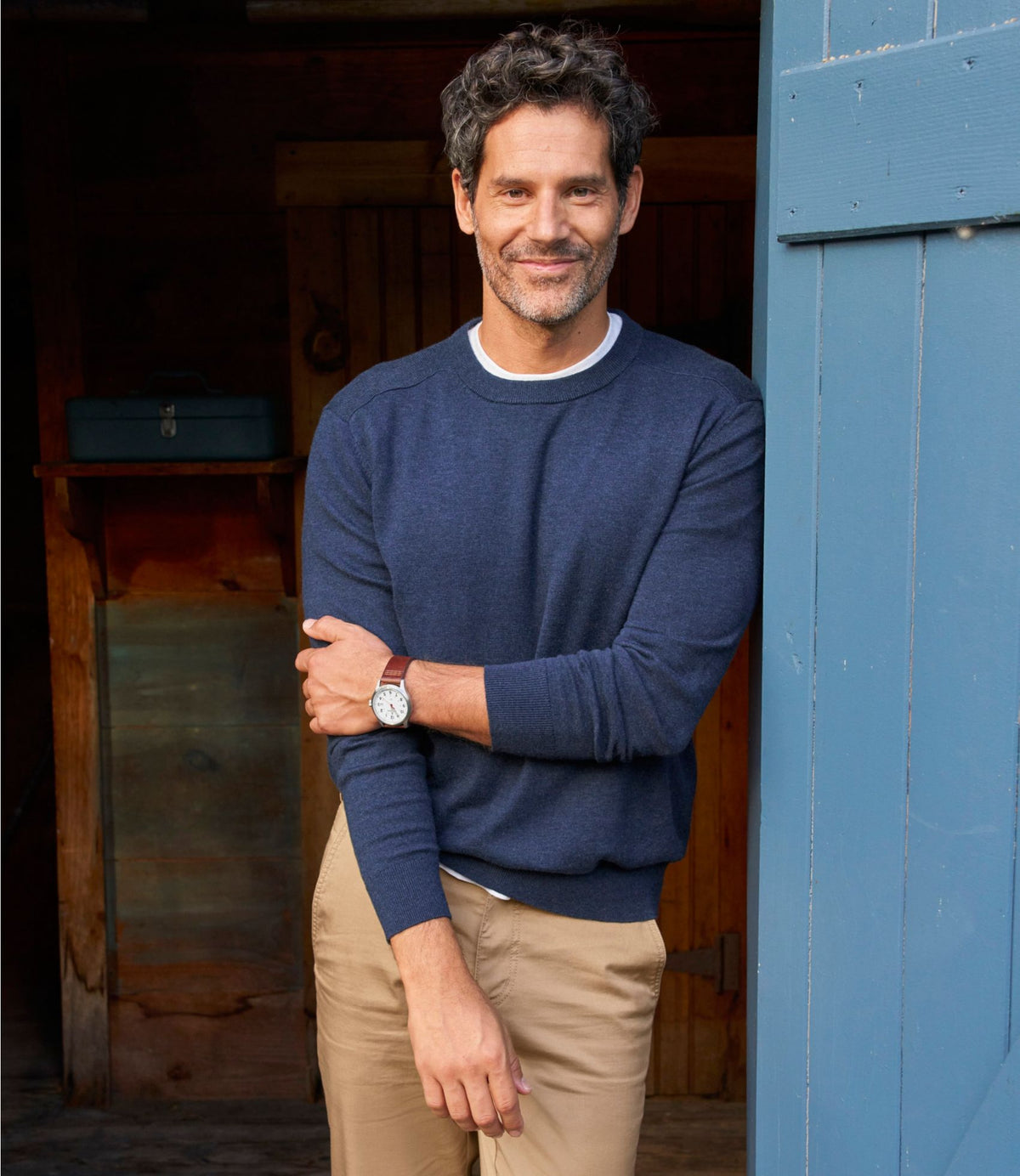 L.L.Bean Men's All Seasons Cotton Blend Sweater, Crewneck Classic Navy Heather