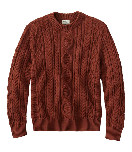 L.L.Bean Men's Bean's Heritage Soft Cotton Fisherman Sweater, Crewneck Burnt Mahogany