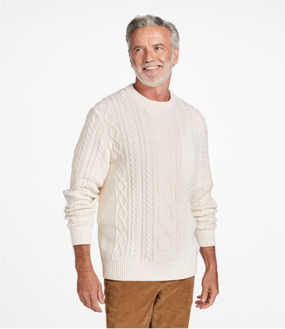 L.L.Bean Men's Bean's Heritage Soft Cotton Fisherman Sweater, Crewneck Burnt Mahogany