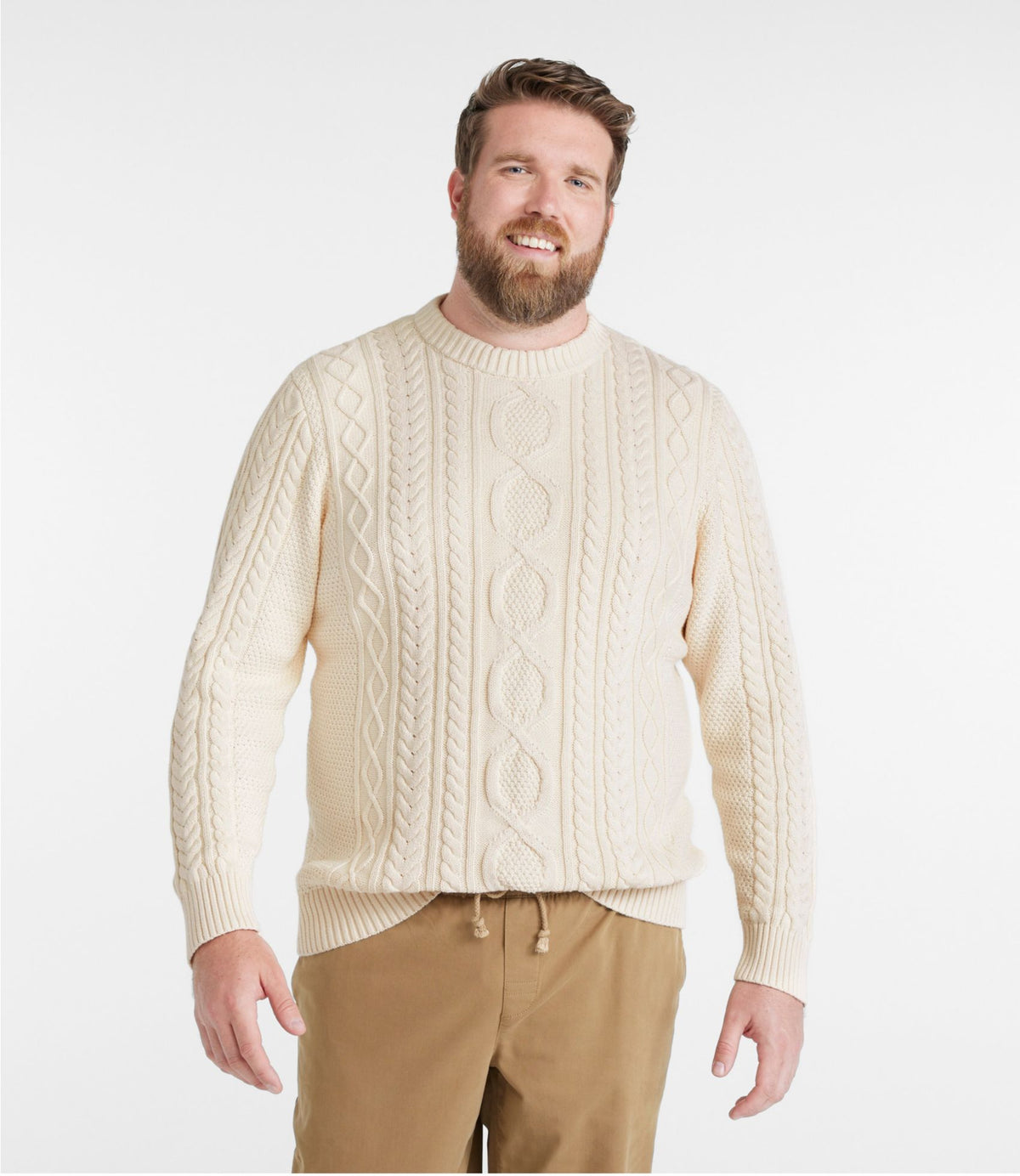 L.L.Bean Men's Bean's Heritage Soft Cotton Fisherman Sweater, Crewneck Burnt Mahogany