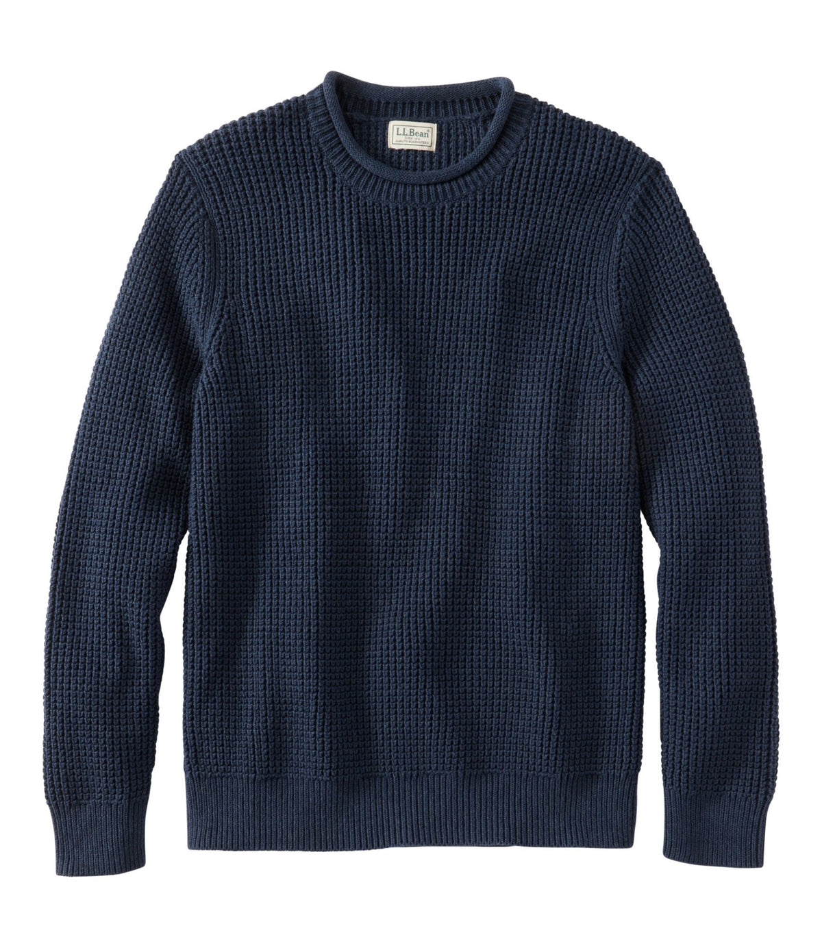 L.L.Bean Men's L.L.Bean Organic Cotton Waffle Sweater, Rollneck Crew Carbon Navy