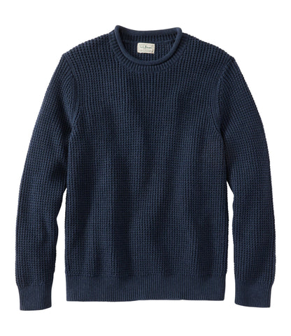 L.L.Bean Men's L.L.Bean Organic Cotton Waffle Sweater, Rollneck Crew Carbon Navy