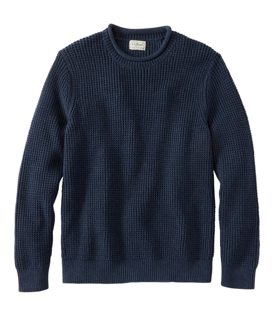 L.L.Bean Men's L.L.Bean Organic Cotton Waffle Sweater, Rollneck Crew Carbon Navy