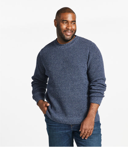 L.L.Bean Men's L.L.Bean Organic Cotton Waffle Sweater, Rollneck Crew Carbon Navy