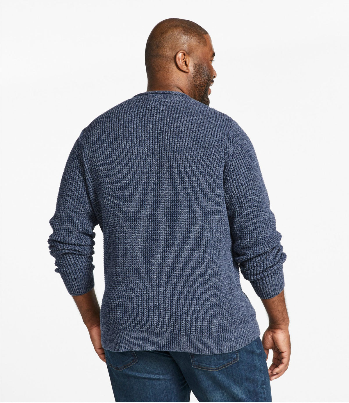 L.L.Bean Men's L.L.Bean Organic Cotton Waffle Sweater, Rollneck Crew Carbon Navy