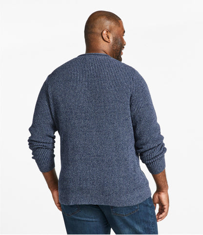 L.L.Bean Men's L.L.Bean Organic Cotton Waffle Sweater, Rollneck Crew Carbon Navy