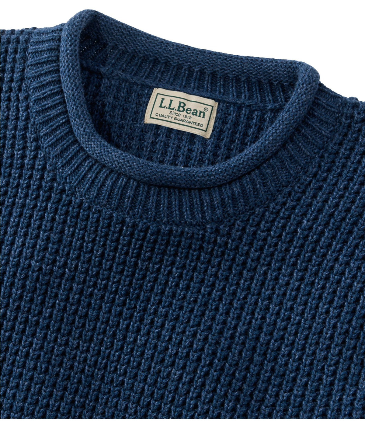 L.L.Bean Men's L.L.Bean Organic Cotton Waffle Sweater, Rollneck Crew Carbon Navy