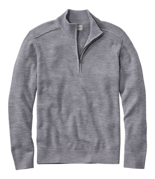 L.L.Bean Men's Essential Merino Sweaters, Quarter-Zip Gray Heather