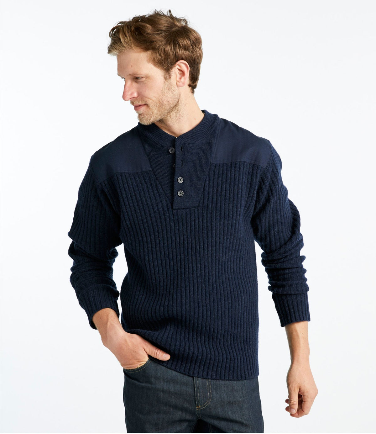 L.L.Bean Commando Sweater, Henley Sweaters for Men | L.L.Bean Bright Navy Heather