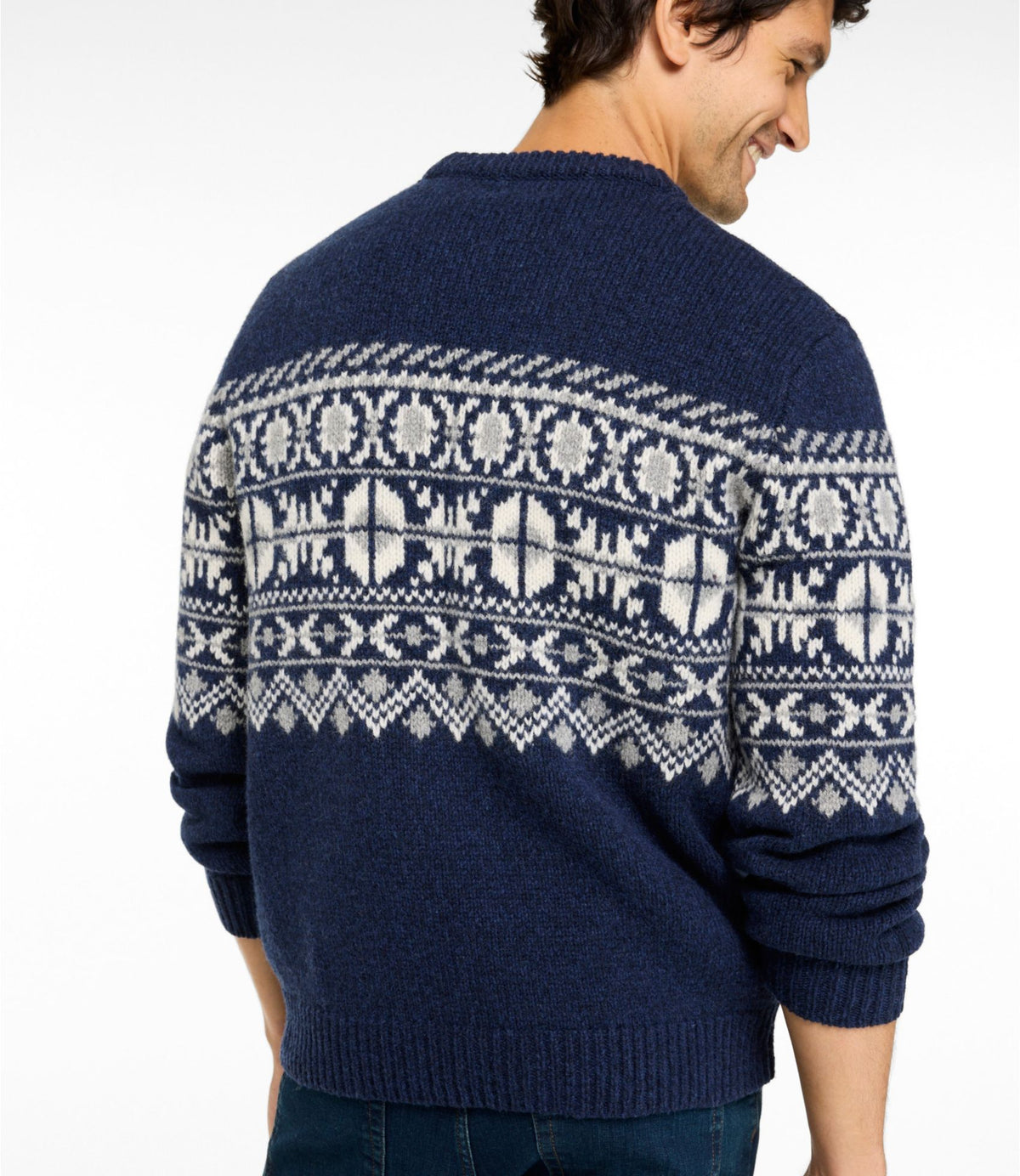 L.L.Bean Men's Bean's Classic Ragg Wool Sweater, Crewneck, Fair Isle Navy Fair Isle