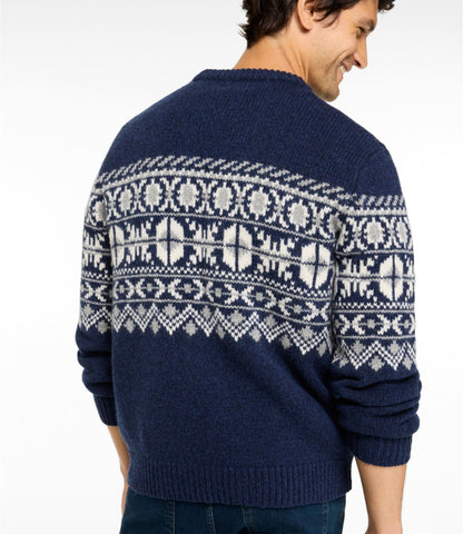 L.L.Bean Men's Bean's Classic Ragg Wool Sweater, Crewneck, Fair Isle Navy Fair Isle