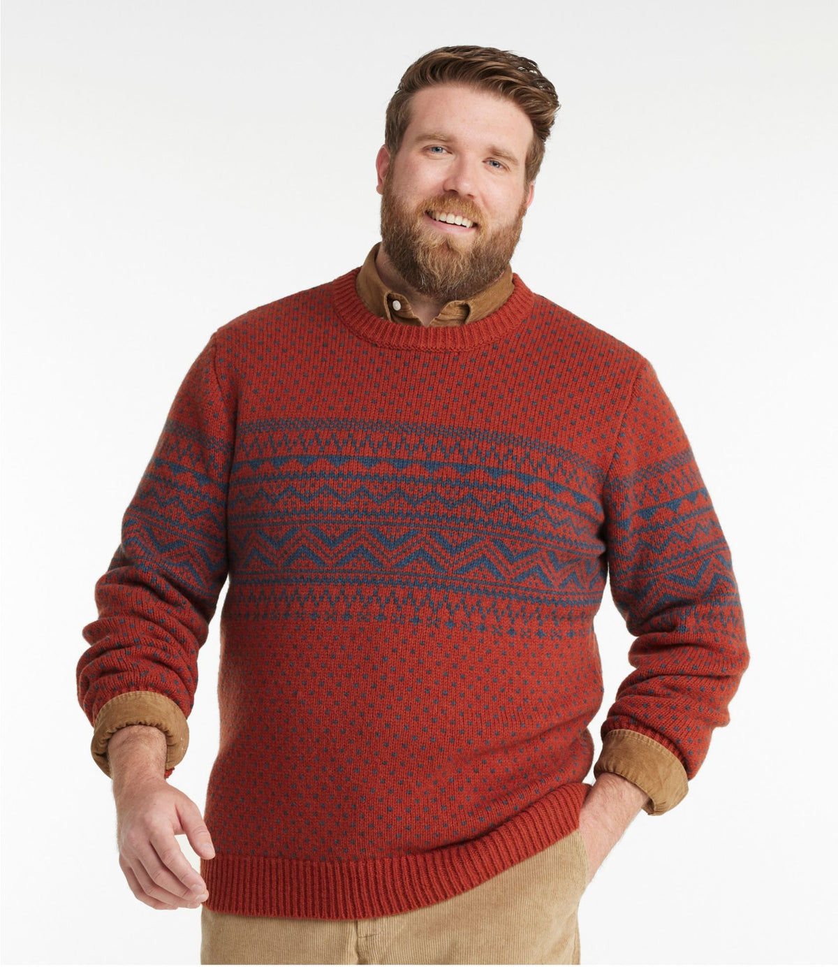 L.L.Bean Men's Bean's Classic Ragg Wool Sweater, Crewneck, Fair Isle Navy Fair Isle