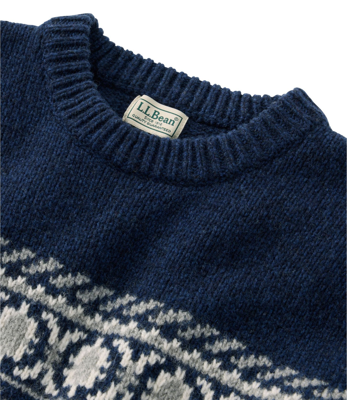 L.L.Bean Men's Bean's Classic Ragg Wool Sweater, Crewneck, Fair Isle Navy Fair Isle