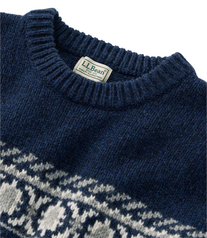 L.L.Bean Men's Bean's Classic Ragg Wool Sweater, Crewneck, Fair Isle Navy Fair Isle