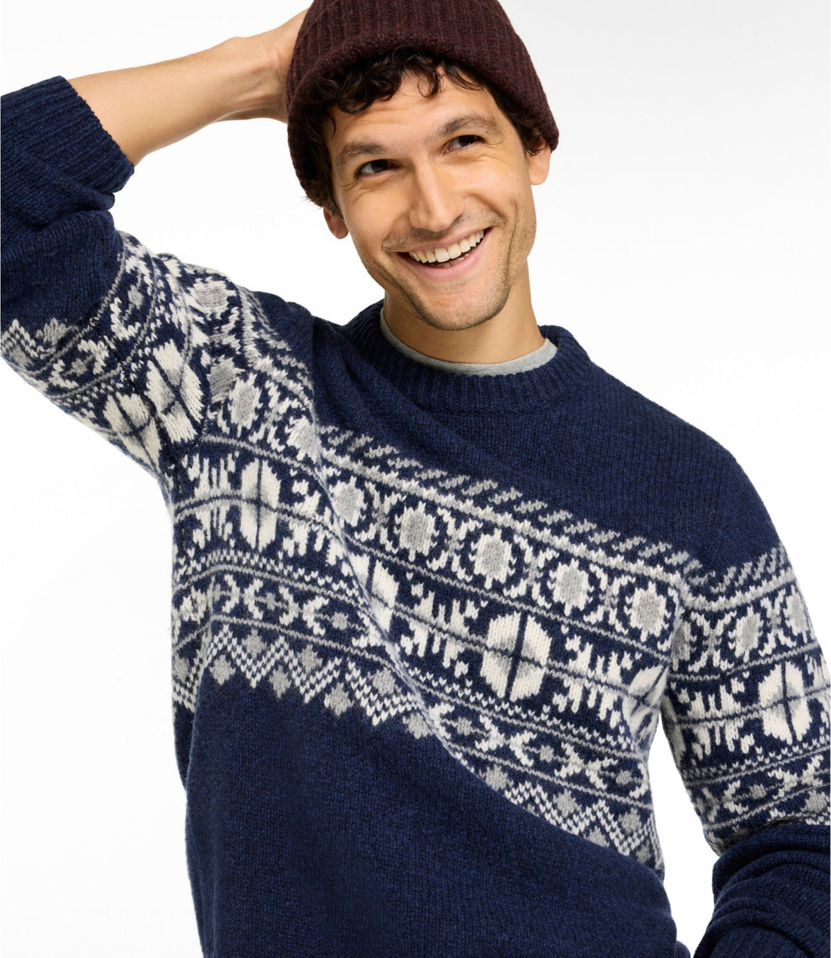 L.L.Bean Men's Bean's Classic Ragg Wool Sweater, Crewneck, Fair Isle Navy Fair Isle
