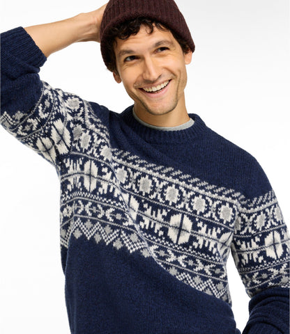 L.L.Bean Men's Bean's Classic Ragg Wool Sweater, Crewneck, Fair Isle Navy Fair Isle