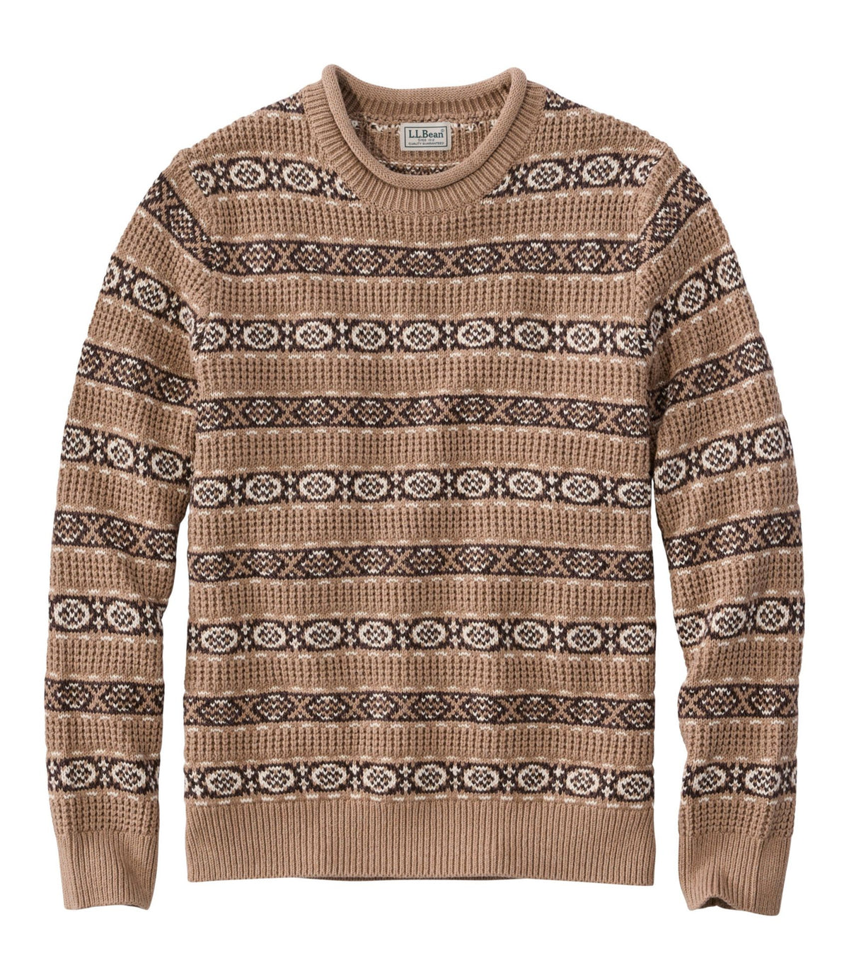 L.L.Bean Men's L.L.Bean Organic Cotton Waffle Sweater, Crewneck, Fair Isle Khaki Fair Isle