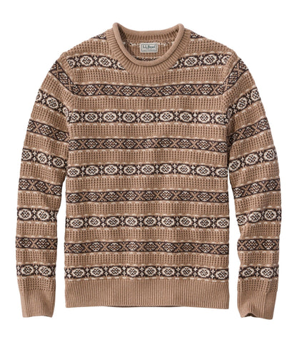 L.L.Bean Men's L.L.Bean Organic Cotton Waffle Sweater, Crewneck, Fair Isle Khaki Fair Isle