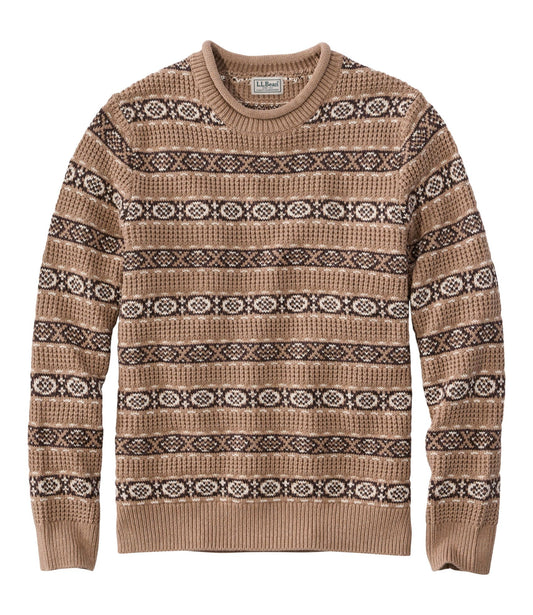 L.L.Bean Men's L.L.Bean Organic Cotton Waffle Sweater, Crewneck, Fair Isle Khaki Fair Isle