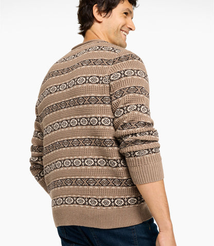 L.L.Bean Men's L.L.Bean Organic Cotton Waffle Sweater, Crewneck, Fair Isle Khaki Fair Isle