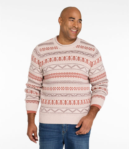 L.L.Bean Men's L.L.Bean Organic Cotton Waffle Sweater, Crewneck, Fair Isle Khaki Fair Isle