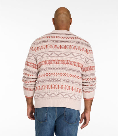 L.L.Bean Men's L.L.Bean Organic Cotton Waffle Sweater, Crewneck, Fair Isle Khaki Fair Isle