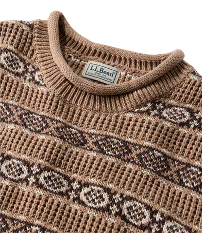 L.L.Bean Men's L.L.Bean Organic Cotton Waffle Sweater, Crewneck, Fair Isle Khaki Fair Isle
