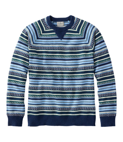 L.L.Bean Men's Wicked Soft Cotton/Cashmere Sweater, Crewneck, Pattern Bright Navy Birdseye Stripe