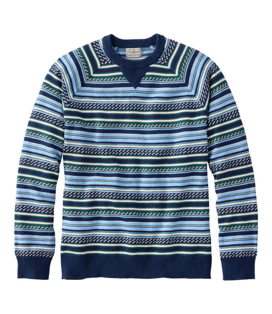 L.L.Bean Men's Wicked Soft Cotton/Cashmere Sweater, Crewneck, Pattern Bright Navy Birdseye Stripe