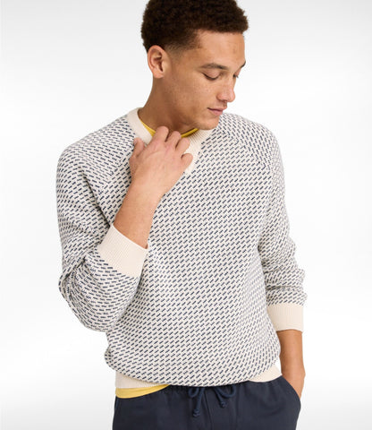 L.L.Bean Men's Wicked Soft Cotton/Cashmere Sweater, Crewneck, Pattern Bright Navy Birdseye Stripe