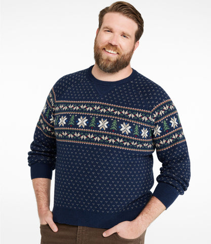 L.L.Bean Men's Wicked Soft Cotton/Cashmere Sweater, Crewneck, Pattern Bright Navy Birdseye Stripe